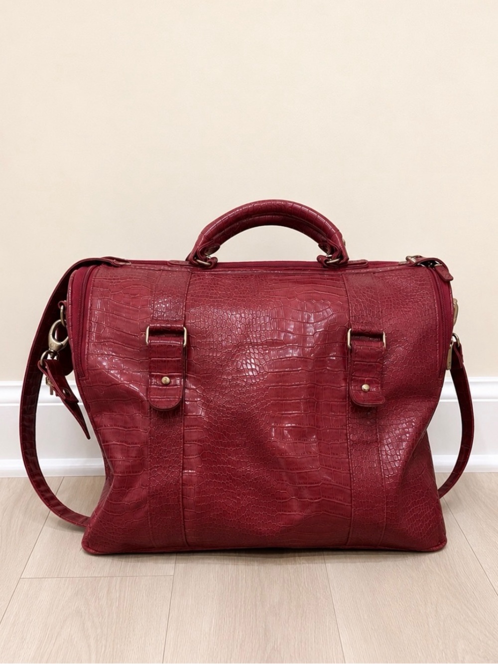 Vintage Bath & Body Works Burgundy Faux Croc Weekender Bag